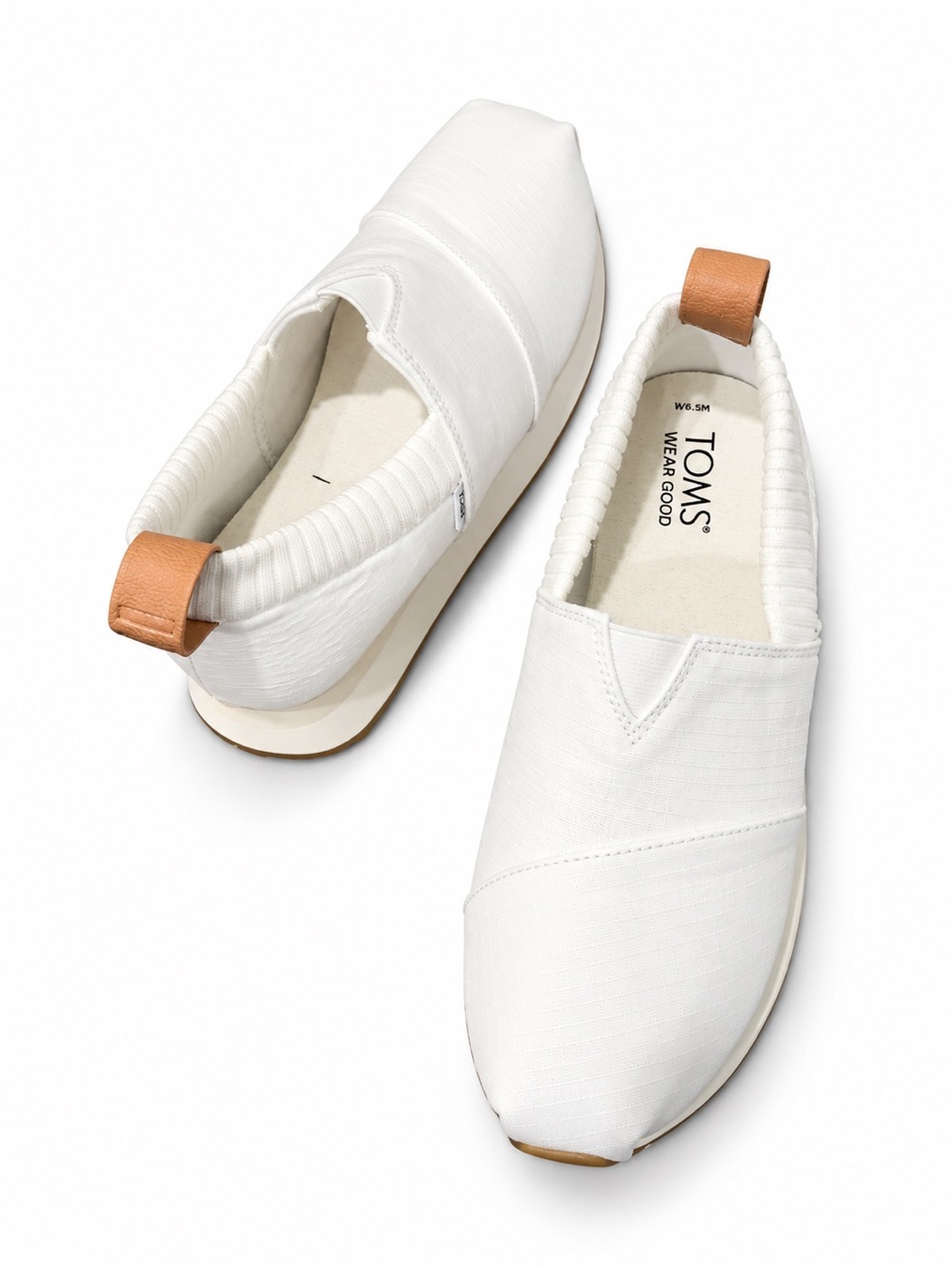 Toms White Slip-On Sneakers with Tan Pull Tab